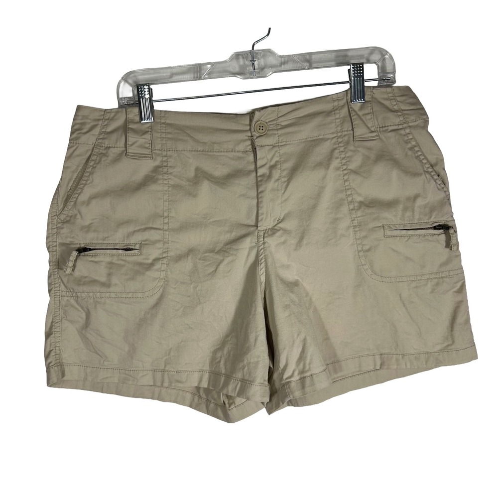 St Johns Bay Petite Stretch Khaki‎ Shorts Womens 14P Tan Utility Zip Pocket